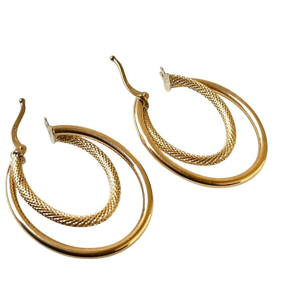 14K Yellow Gold Earrings Duble Hoops Italy 2.2 grams Leverback New - Picture 7 of 15